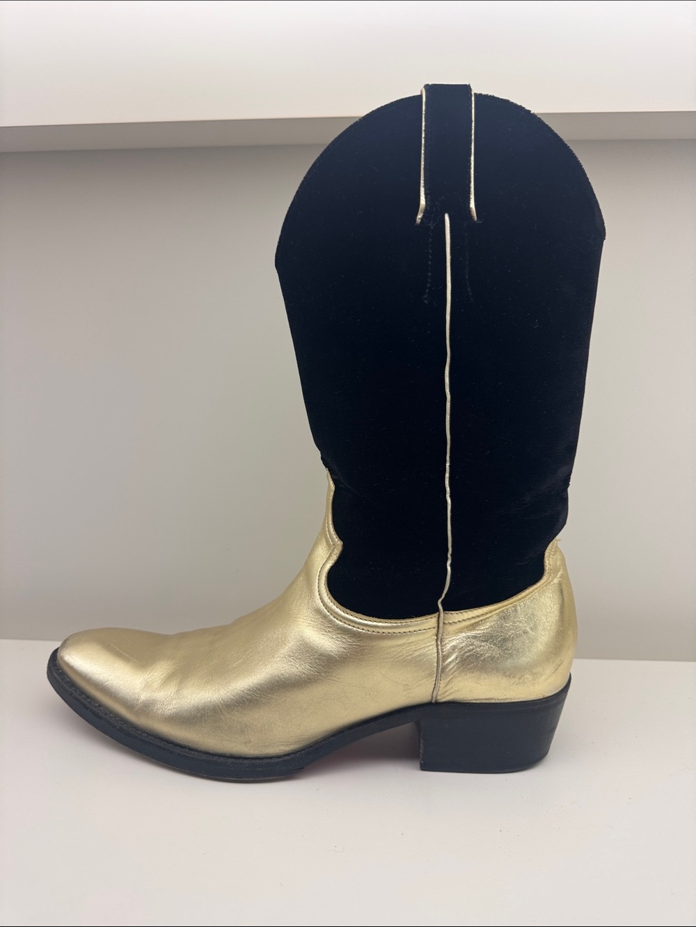 Cesare Paciotti Black Velvet & Gold Leather Western Boot